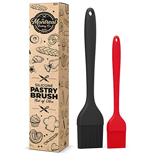 Silicone Pastry Brush Set  2 Pack  Large and Small Brushes  Hygienic and Heat Resistant Kitchen Oil Brush Set for Baking Cooking Barbecue BBQ Marinating and Basting (Black  Red)