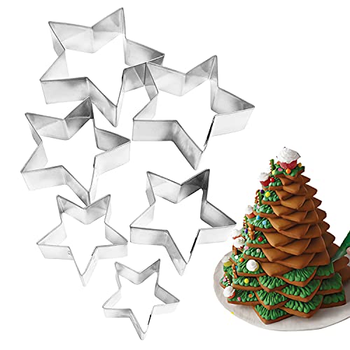 6 Pieces Star Cookie Cutters 3D Christmas Tree Cookie Cutter Set 4th of July Cookie Cutters Assorted Sizes Stainless Steel Star Shapes Molds for Making Biscuit Molds Fondant Decorations