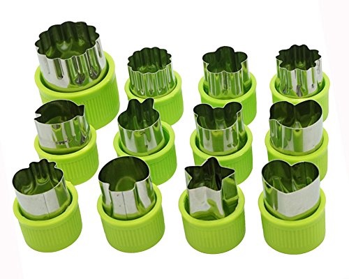 CofeBY DIY Veggies Cutter set 12pcs Flower Star Animals Shapes Mini Fruit Cutters Decorating Kits for Cookies Fondant Cake Decoration Kids Food Bento Box Baking Supplies Home Essentials