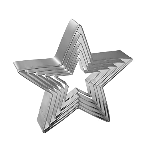 Kyerbaino 5Pcs Star Cookie Cutter Set FivePointed Star Baking Molds Stainless Steel Star Biscuit Fondant Cake Cookie Cutter for 3D Christmas Tree Cookies Pastry Sandwich