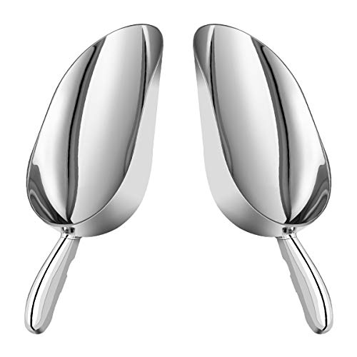 Goplus 2PCS Ice Scoop 12oz Cast Aluminum Food Candy Scooper Flat Bottom Perfect for Kitchen Bar Party Wedding Set of Two (Silver)