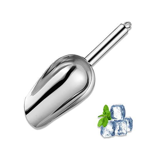 Metal Ice Scoop 6 Oz，Kitchen Ice Scooper for Ice Maker Small Food Scoops for Bar Party Wedding Pet Dog Food Stainless Steel Silver