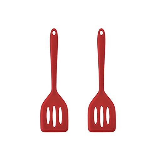 HOIRIX 2Pack Small Silicone Turner High Heat Resistant Slotted Spatula for Fish Eggs Pancakes and More (82 IN Red)
