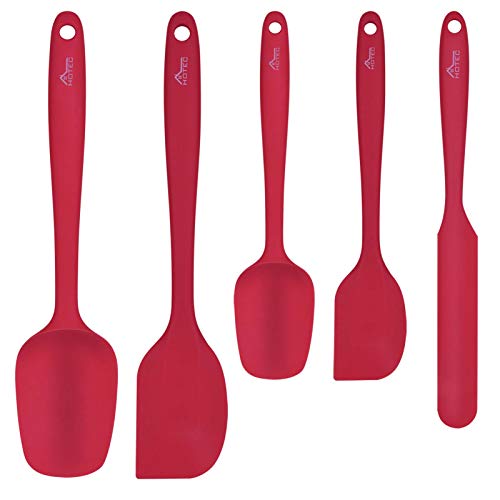 HOTEC Food Grade Silicone Rubber Spatula Set for Baking Cooking and Mixing High Heat Resistant Non Stick Dishwasher Safe BPAFree Red Set of 5
