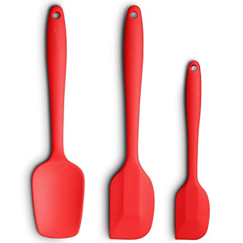 Silicone Spatula 3piece Set Ergonomic Handle High HeatResistant Spatulas Nonstick Rubber Spatulas with Stainless Steel Core Red