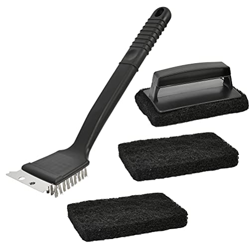 4Pcs Griddle Cleaning Kit Quickly Cleaning Griddle Scouring Cleaning Pads with Handle Multifunctional Barbecue Grill Brush Griddle Scraper Griddle Cleaner Tools for Outdoor Kitchen BBQ Stain
