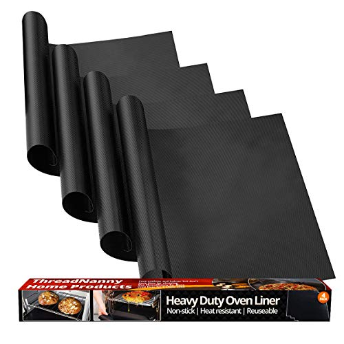 Oven Liners for Bottom of Electric Gas Oven Reusable  4 Pack Large Heavy Duty Nonstick teflon Oven Mat 17x 25 Oven Floor Protector Liner easy to cleanreduce spills stuck foods and clean up