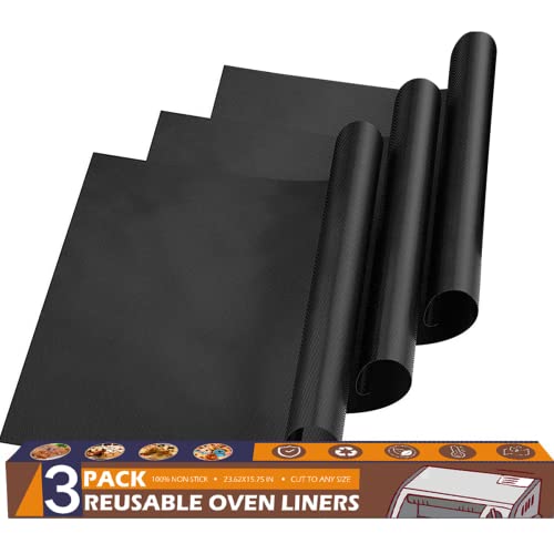 Oven Liners for Bottom of Oven 3 Pack Large Reusable Teflon Oven Liner Mat for Bottom of Electric Oven Gas Oven Toaster Oven Microwave Stove Grill 100 NonStick BPA and PFOA Free 2362x1575 in