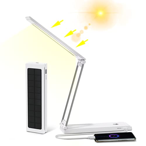 Solar LED Desk Lamp Foldable Desk Light with Power Bank Solar and USB Dual Recharging Table Lamp Suitable for Office Bedroom Business Trip Travel and Emergency Lighting