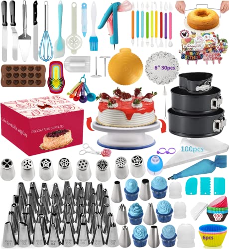 Cake Decorating Supplies Kit Baking Tools Set for Cakes  3 Packs Springform Cake Pans Cake Rotating Turntable 48 Numbered Piping Icing Tips 8 Russian Nozzles 9 Fondant Tools for Beginners