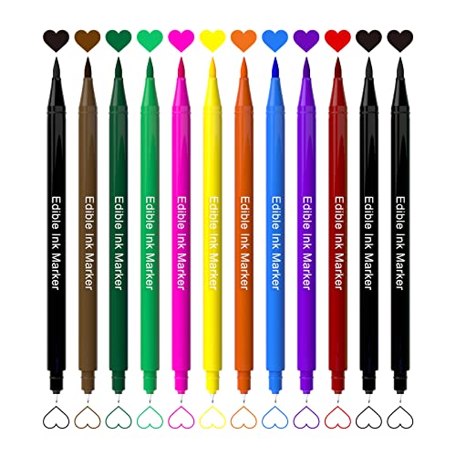 Edible Markers for Cookie Decorating12Pcs Ultra Fine Tip(05mm) Food Coloring Pens Upgrade Double Side Food Grade Pens for Decorating Fondant CakesEaster EggsFrostingMacaron(10 Colors)