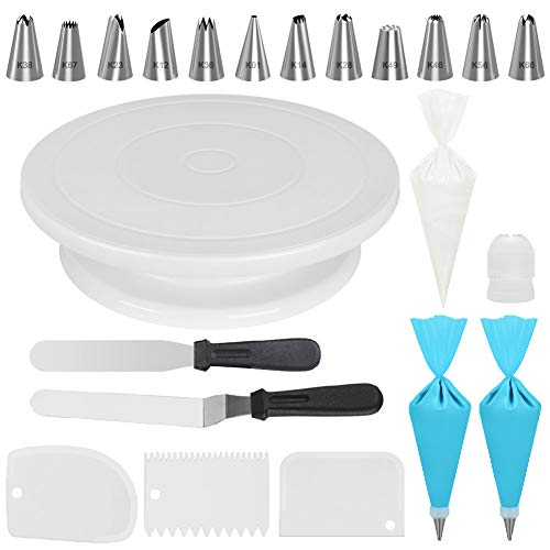 Kootek Cake Decorating Kits Supplies with Cake Turntable 12 Numbered Cake Decorating Tips 2 Icing Spatula 3 Icing Smoother 2 Silicone Piping Bag 50 Disposable Pastry Bags and 1 Coupler