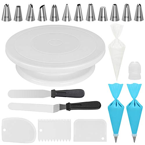 Kootek Cake Decorating Kits Supplies with Cake Turntable 12 Numbered Cake Decorating Tips 2 Icing Spatula 3 Icing Smoother 2 Silicone Piping Bag 50 Disposable Pastry Bags and 1 Coupler