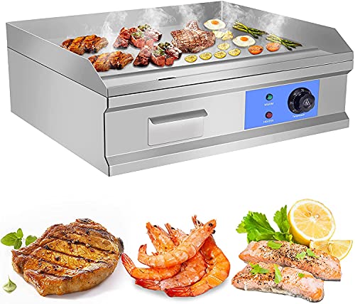 255 IN Commercial Electric Countertop Griddle BBQ Flat Top Grill Hot Plate 4000W Adjustable Thermostatic ControlStainless Steel Restaurant Grill for Kitchen