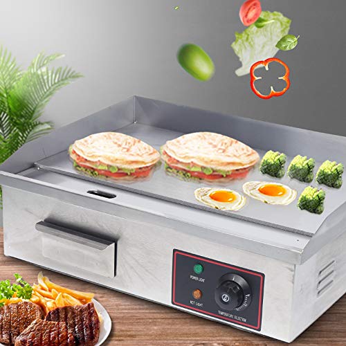 Commercial Electric Griddle 110V 3000W Electric Countertop Griddle Stainless Steel Adjustable Temperature Control Countertop Flat Top BBQ Grill Hot Plate Cooker For Commercial Use Or Home Use