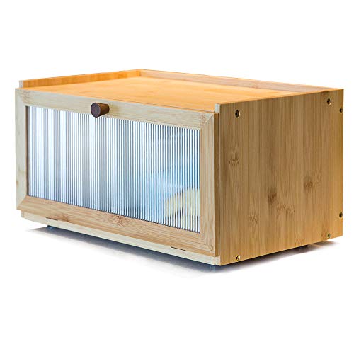 ETMI Bamboo Bread Box for Kitchen CounterLarge Capacity Bread Storage Container Farmhouse Bread Box with Window Bread Holder