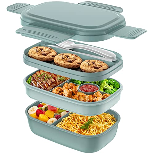 Bento Box Adult Lunch Box3 Stackable Bento Lunch Containers for AdultsKids Modern Minimalist Design Bento Box with Utensil Set LeakProof Lunchbox Bento Box for Dining Out Work School Picnic