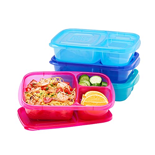 EasyLunchboxes  Bento Lunch Boxes  Reusable 3Compartment Food Containers for School Work and Travel Set of 4 (Jewel Brights)