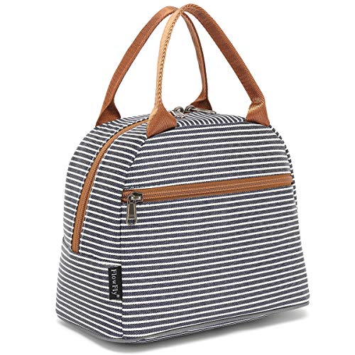 FlowFly Lunch Bag Tote Bag Lunch Organizer Lunch Holder Insulated Lunch Cooler Bag for WomenMenWhiteBlack Stripe
