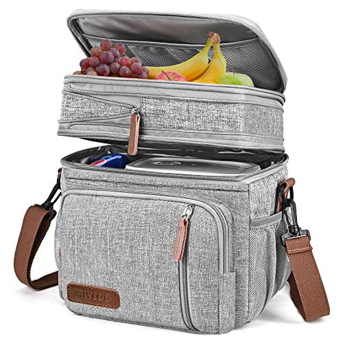 Lunch Bag for Women Men Double Deck Lunch Box  Leakproof Insulated Soft Large Lunch Cooler Bag MIYCOO (Grey15L )