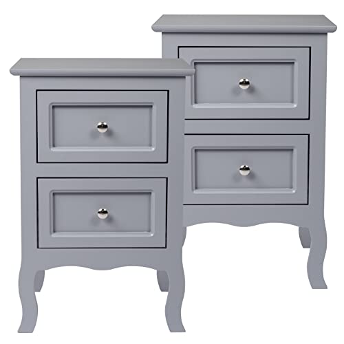 Karl home Nightstand Farmhouse End Side Table Set of 2 Bedside Nightstands with Drawers Small Night Stand for Bedroom Living Room Gray