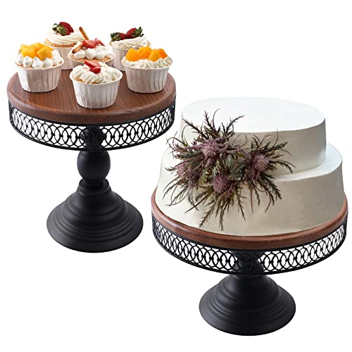 Weharnar Cake Stand Set Black 10 and 12 Inch Dessert Stands for Dessert Table Candy Pastry Cupcake Stand Wooden Metal Cake Tray Set for Wedding Birthday Party