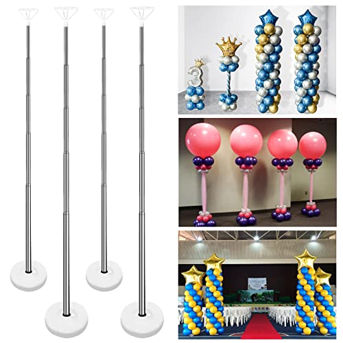 YALLOVE Balloon Column Stand Kit 4 Sets of 7 Feet Height Adjustable Balloon Tower Pillar with Reusable Metal Telescopic Design for Birthday Wedding Baby Shower Graduation Party Decoration