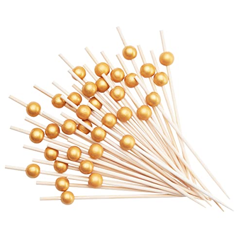 150 Count Cocktail Picks  Food Toothpicks  47 Inch Wooden Pick Skewers for Drinks  Appetizers  Fancy Gold Pearl