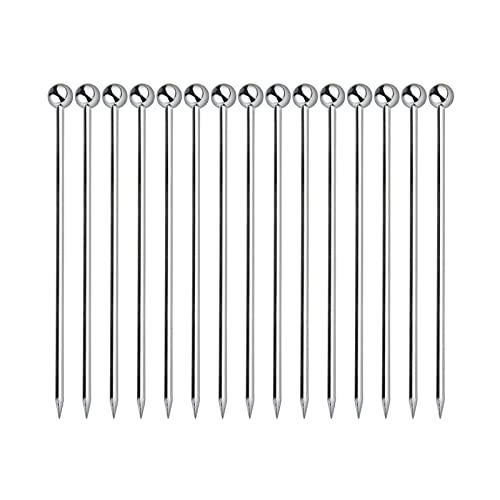 15PCS Cocktail Picks Metal Stainless Steel Cocktail Toothpicks Reusable Cocktail Skewers Garnish Picks Bloody Mary Skewers Metal Martini Picks for Olives Appetizers Fruit (Silver43 Inches)