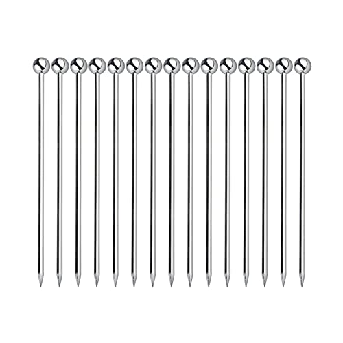 15PCS Cocktail Picks Metal Stainless Steel Cocktail Toothpicks Reusable Cocktail Skewers Garnish Picks Bloody Mary Skewers Metal Martini Picks for Olives Appetizers Fruit (Silver43 Inches)