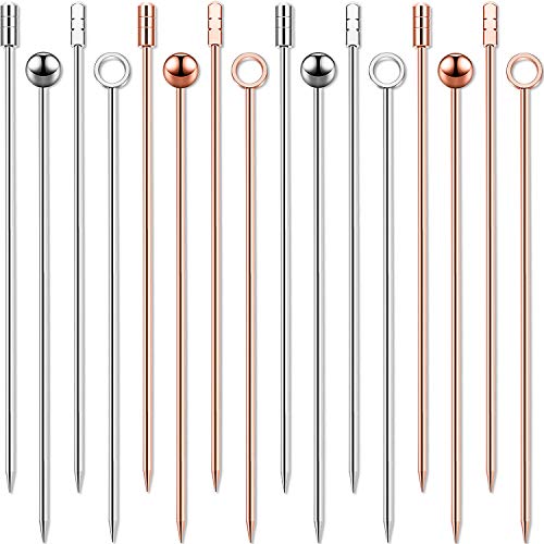 Stainless Steel Cocktail Picks Fruits Toothpicks Appetizer Metal Toothpicks for Sandwiches Barbeque Snacks Cocktail (Silver Rose Gold16 Pieces)