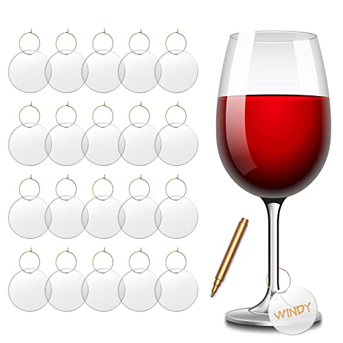 20 Pcs Wine Glass Charms Clear Acrylic Wine Charm Wine Glass Markers Drink DIY Markers Tags Wine Tasting Party Favors Decorations Wine Charms Rings Decorations for Stem Glasses Wedding Holiday Birthday