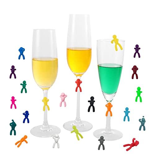 Silicone Wine Glass Marker Drinking Glass Identification Labels Tag Signs Wine Glass Drink Markers for Bar Party Martinis Cocktail Champagne Stem Glasses (20 Pack Human Figure)