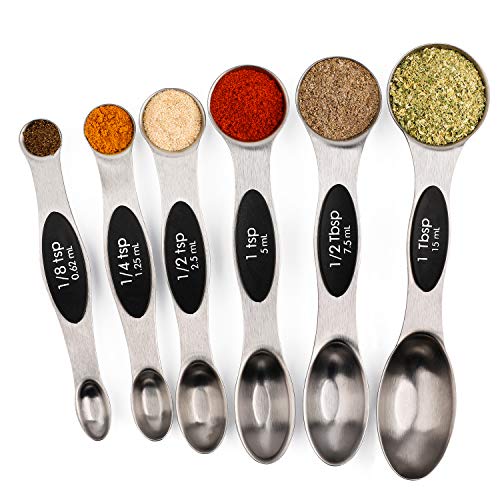 Magnetic Measuring Spoons Stainless Steel Set of 6 Dual Sided StackableTeaspoon and Tablespoon for Measuring Dry and Liquid Ingredients