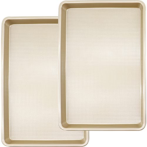Amcorla Non Stick Jelly Roll PansBaking Sheets for oven NonstickCookie Sheet Baking Pan SetTextured10x15 Inch2PackGold