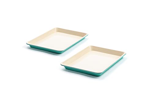 GreenLife Healthy Ceramic Nonstick 13 x 9 Quarter Cookie Sheet Baking Pan Set PFASFree Turquoise