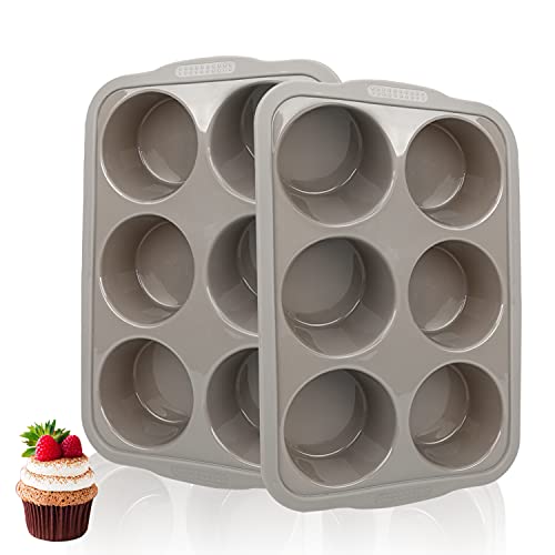 36 inch Jumbo Muffin Pan 6 Cups Silicone Muffin Pan Set of 2 Gray Muffin Pans For Baking Nonstick Muffin Tin BPA Free Large Muffin Pan Dishwasher Safe