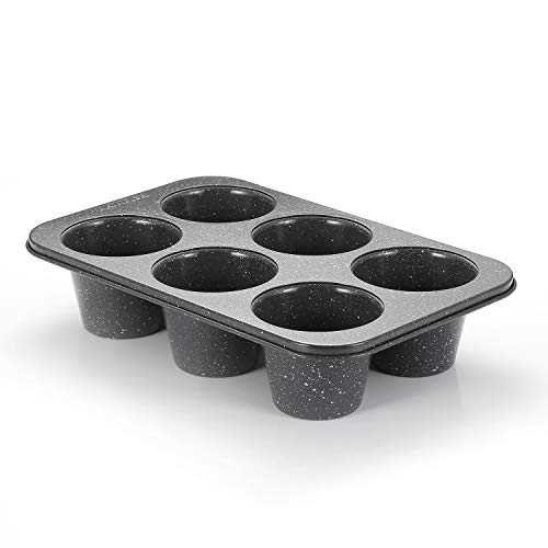 Monfish Jumbo Deep Muffin pan 6 cup large cupcake pan black granite finish Carbon steel muffin tin 35x3inch cup (deep 6 cup)