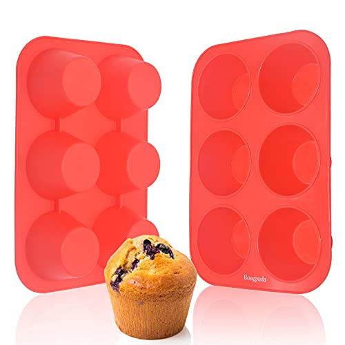 Silicone Muffin Pan Set6 Cup Large3 inch Silicone Cupcake PanNonStick Jumbo Muffin PanFood Grade Silicone Baking Pan  Make 12 large 3inch Muffins  CupcakesBPA Free and Dishwasher Safe2 Pack