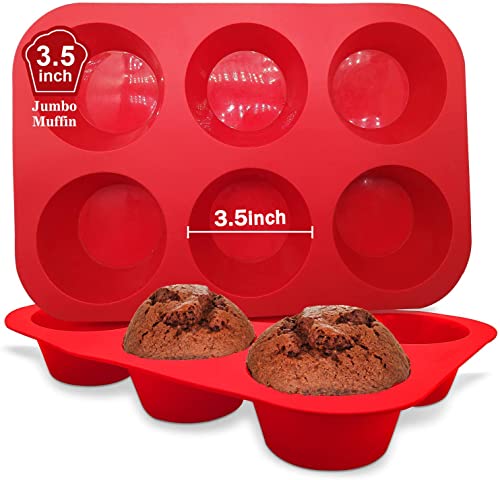 Walfos Silicone Texas Muffin Pan Set 6 Cup Jumbo Silicone Cupcake Pan NonStick Silicone Just PoP Out Perfect for Egg Muffin Big Cupcake  BPA Free and Dishwasher Safe Set of 2