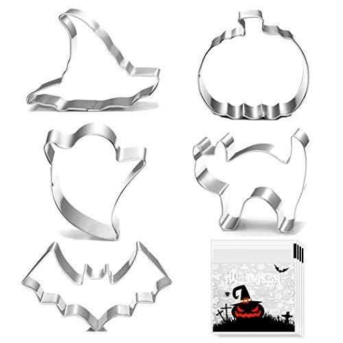 Halloween Cookie Cutters  5 pieces Cookie Cutters Shape  Pumpkin Bat Ghost Cat and Witch Hat Shapes for Halloween Food Party Decorations