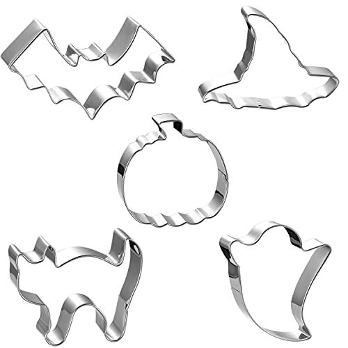 Halloween Cookie Cutters Set Large  Witchs Hat Pumpkin Ghost Bat and Cat Cutter Stainless Steel