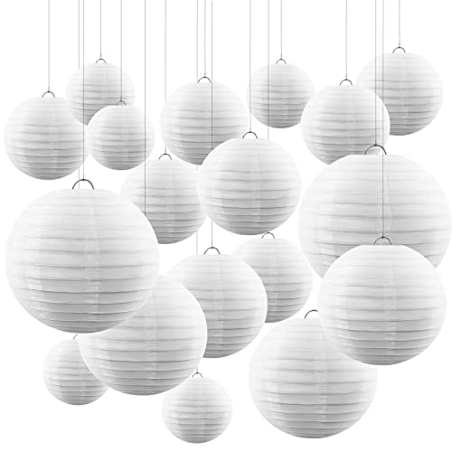 30 Pack White Round Paper Lanterns Chinese Lanterns Decorative Hanging Paper Lanterns for Wedding Party Decorations 4 Inch 6 Inch 8 Inch 10 Inch 12 Inch with Hanging Line