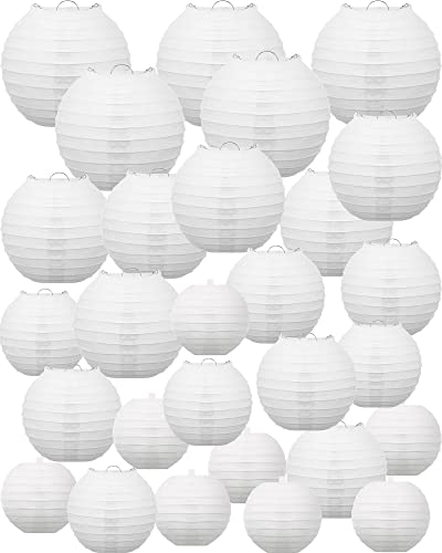80 Pack White Chinese Japanese Paper Lanterns 4 6 8 10 12 Hanging Round Paper Lanterns Chinese Lantern Lamps for Wedding Party Baby Shower Christmas Party Decor