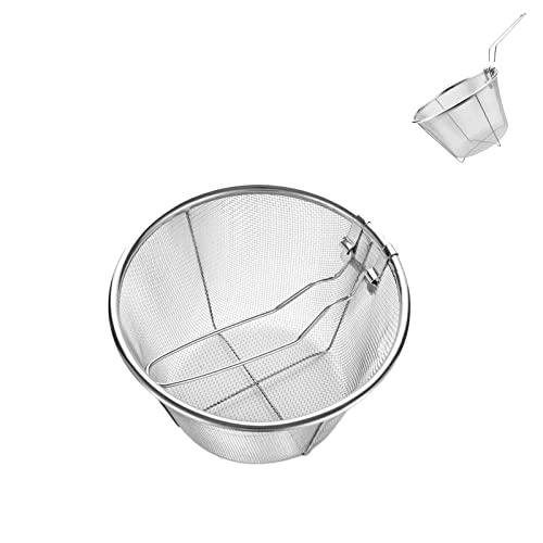 Fry Basket 591 Silver with Collapsible Stainless Steel Handle Round Wire Mesh Fry Food Display Cutlery for Chips Onion Rings and Chicken Wings