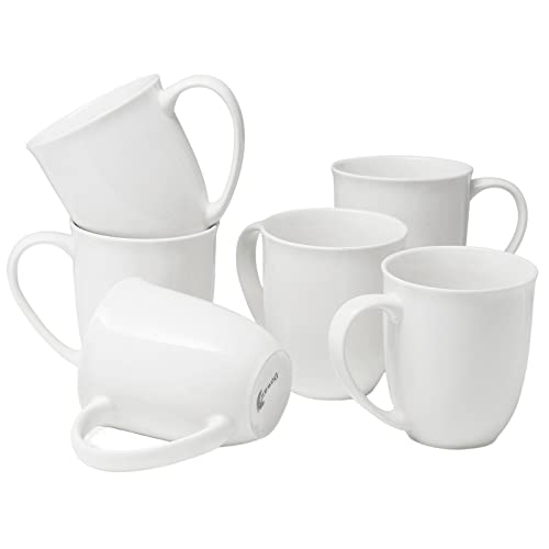 DOWAN 18 OZ White Coffee Mugs Set of 6 Classic Porcelain Large Mugs Set With Handle Cup for Coffee Tea Drink Dishwasher Safe Easy to Clean  Hold for Party HomeGift