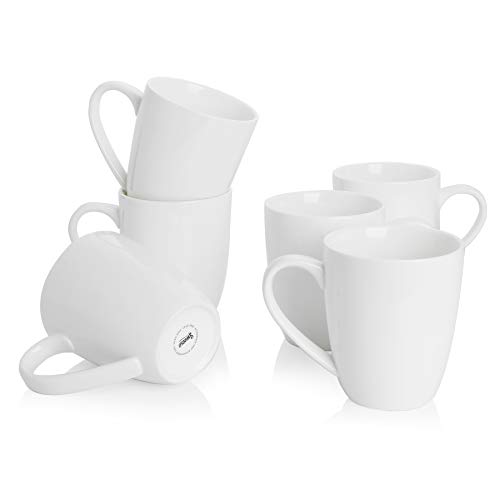 Sweese 611001 Porcelain Mugs  12 Ounce for Coffee Tea Mocha and Mulled Drinks  Set of 6 White
