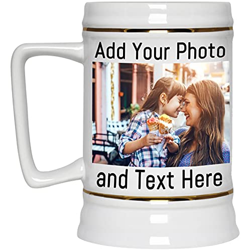 Personalized Beer Mug Custom Big Stein Cup 22 OZ Ceramic Beer Cup Add Any Photo Picture Logo Text Personalized Gift for Dad Mom Family Friends Idea Gift for Birthday Team Anniversary Holiday