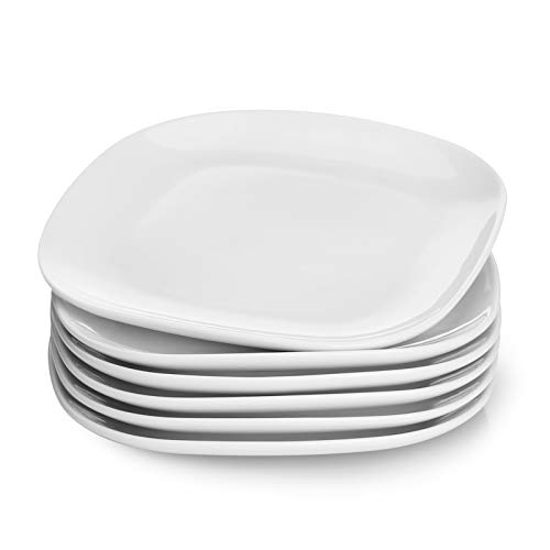 Sweese 153001 Porcelain Square Dessert Salad Plates  74 Inch  Set of 6 White