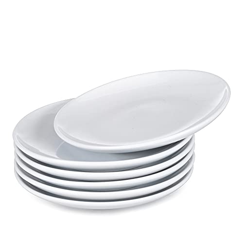 iboodi Cream White Porcelain Dessert Plates for Restaurant and Kitchen Set of 6 (65 Inch)